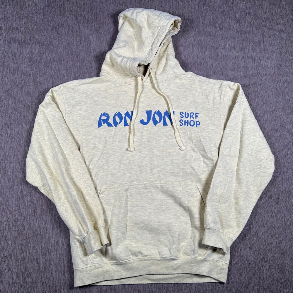 Ron Jon Surf Shop Hoodie Mens Medium Yellow Heather Blue Logo Palm Tree Pullover